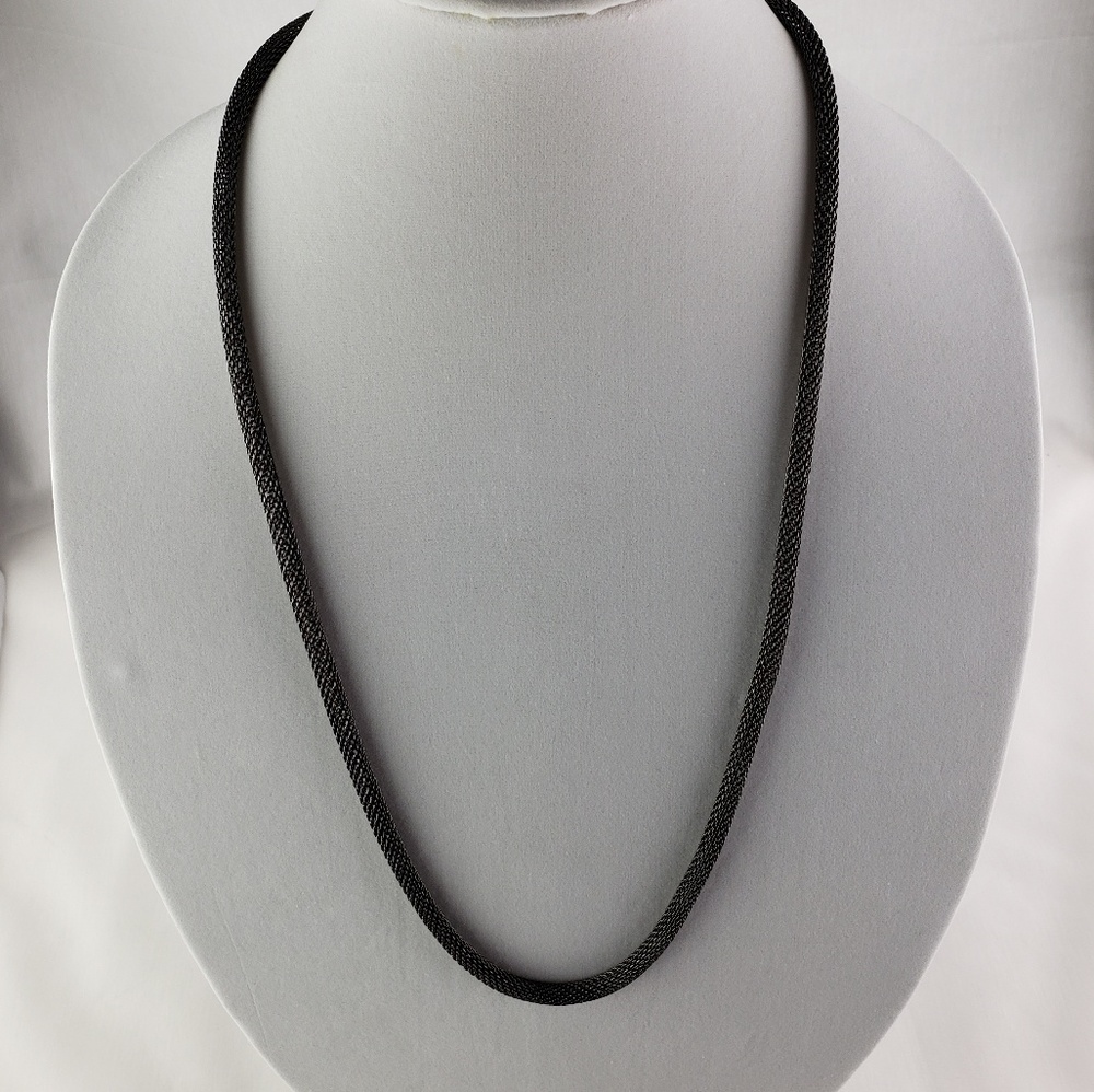 Woven dark metal chain necklace 30"